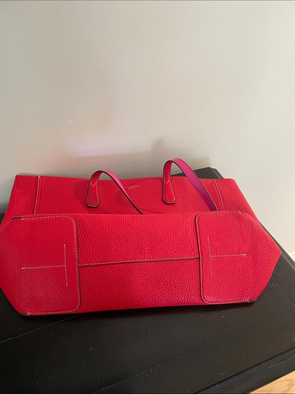 Tory Burch Vibrant red Pebbled Leather Tote